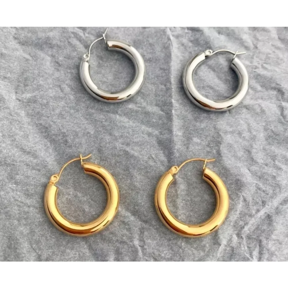 NEW Large Chunky Tubular Hoop Earrings |‎ White Gold Filled